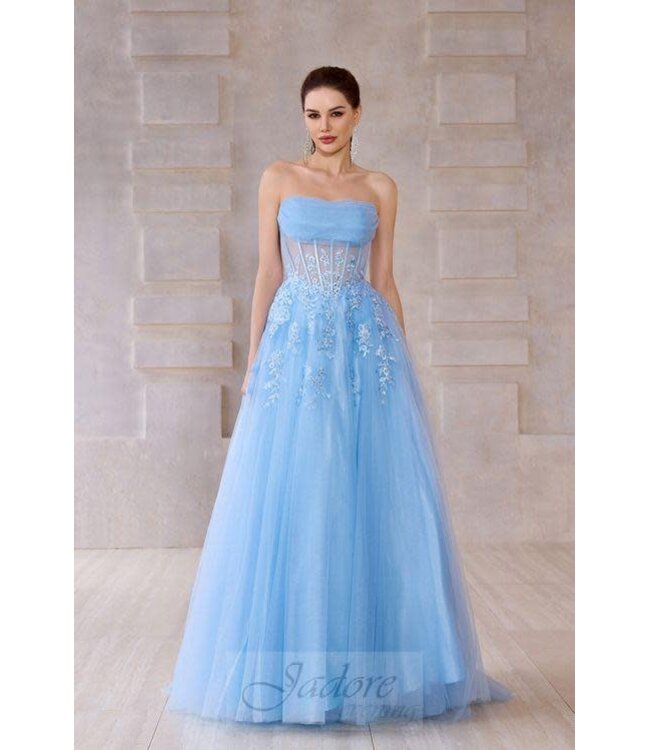 J28048 Robe Princesse Bustier Bleu Bébé