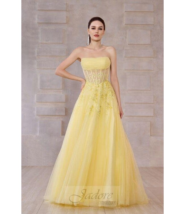 J28048 Robe Princesse Bustier Jaune