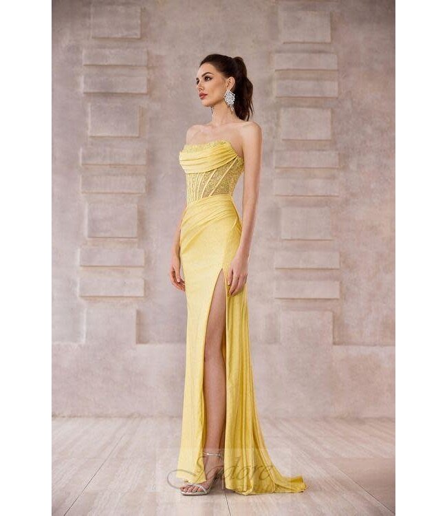 J28004 Robe Corset Ajustée Jaune