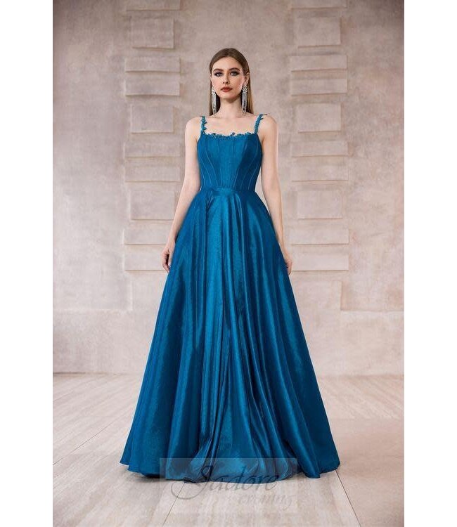 J28002 Robe Princesse En Satin Sarcelle