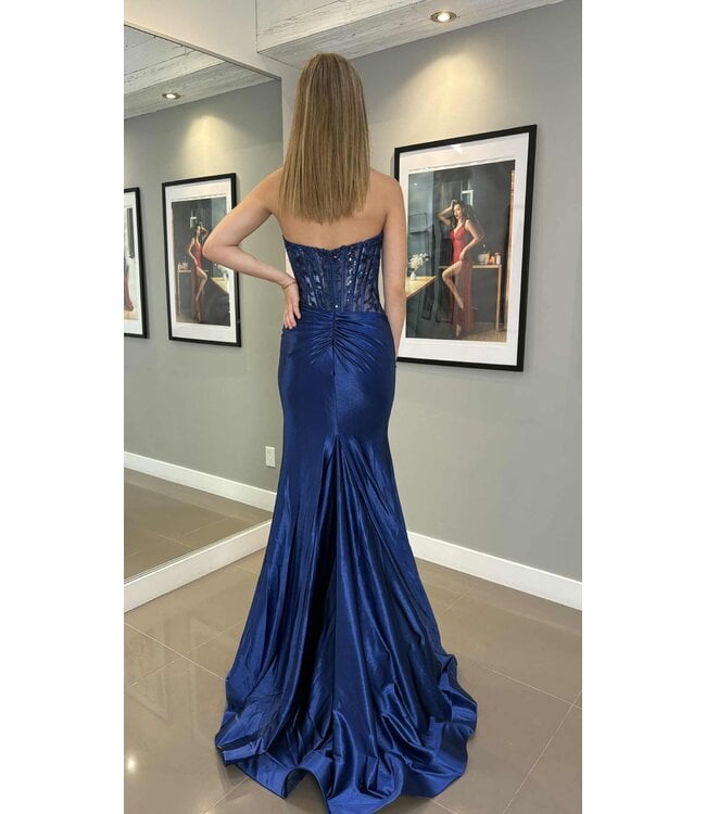 56643 Robe Corset En Satin Marine