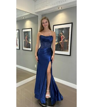 56643 Robe Corset En Satin Marine