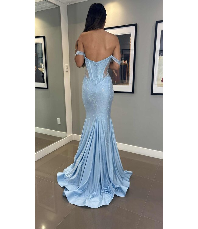 57036 Robe Ajustée Corset Brillante Light Blue