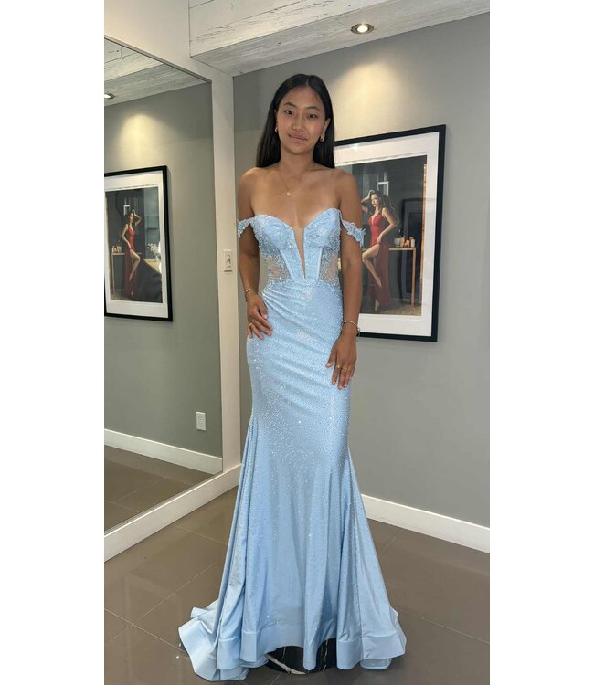 57036 Robe Ajustée Corset Brillante Light Blue