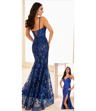 37019 Robe Brillante À Détails Marine