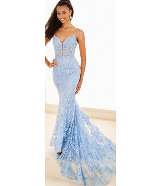 37027 Robe En Dentelle Ajustée Bleu Pâle