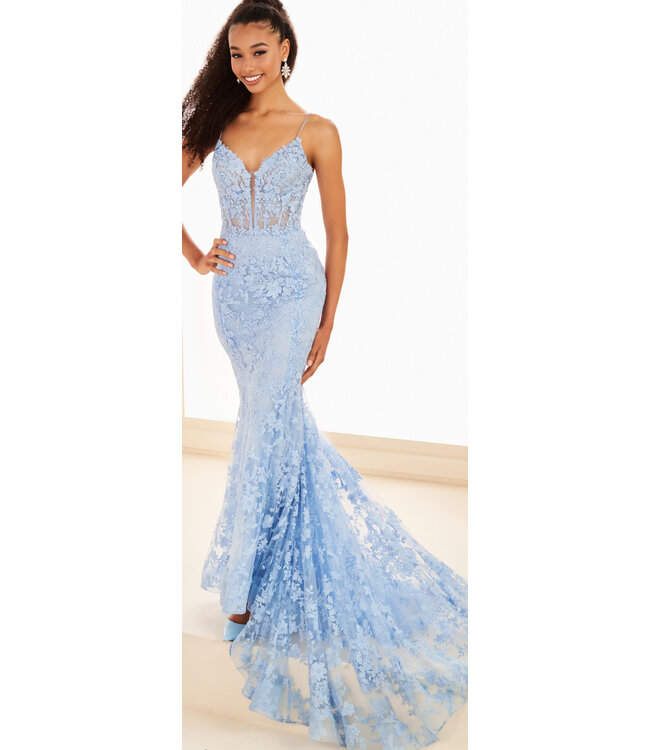 37027 Robe En Dentelle Ajustée Bleu Pâle