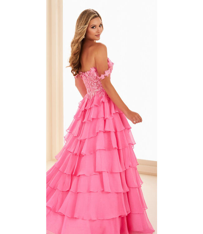 37108 Robe À Étages Avec Fente Rose Vif