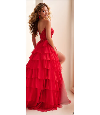 37115 Robe Bustier Dos Lacé Rouge