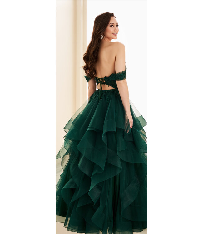 37201 Robe Bustier À Volants Émeraude