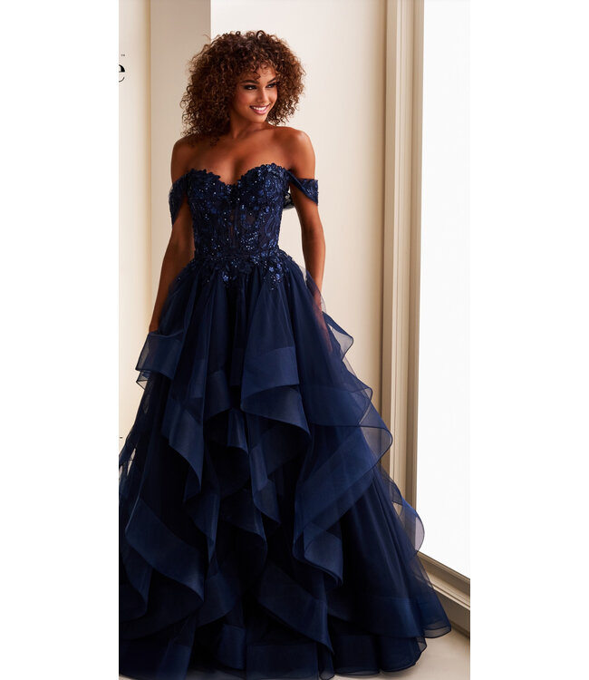 37201 Robe Bustier À Volants Marine