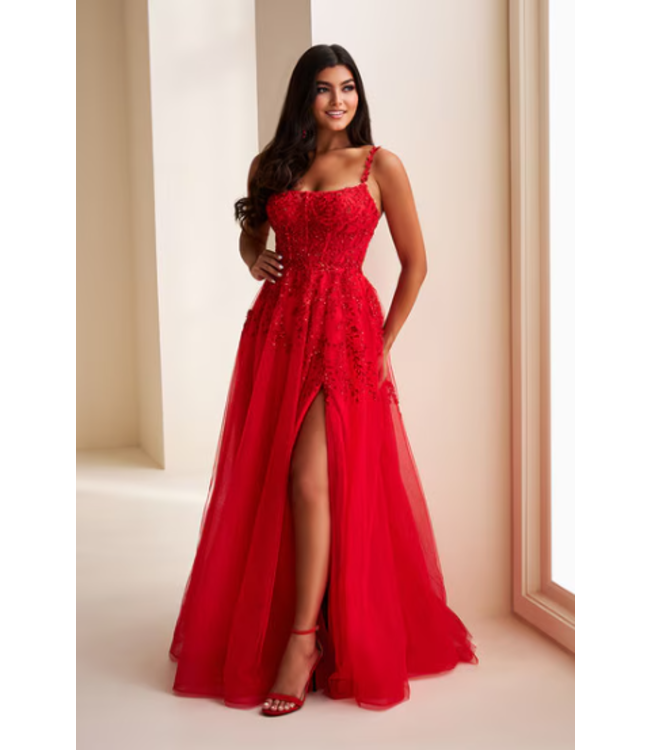 36228 Robe En Tulle Avec Fleurs Rouge