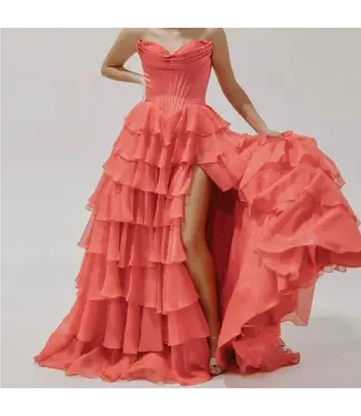 56911 Robe Corset Étagée Corail