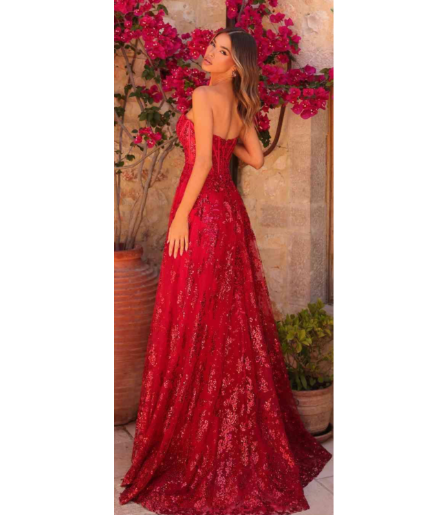 89074 Robe Corset  Avec Fente Rouge