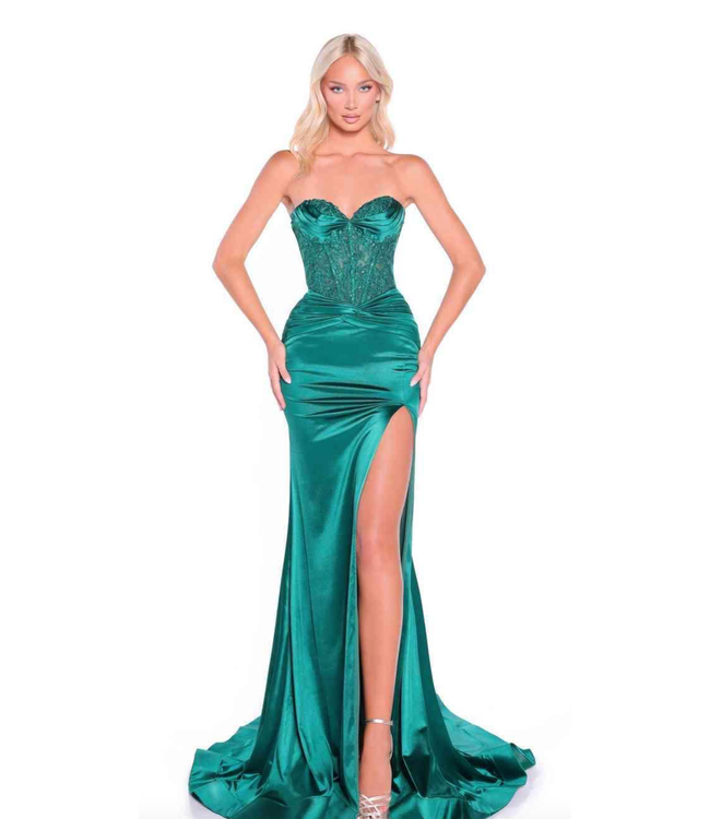 89088 Robe Corset Ajusté Et Fente Emeraude