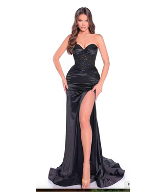 89088 Robe Corset Ajusté Et Fente Noire