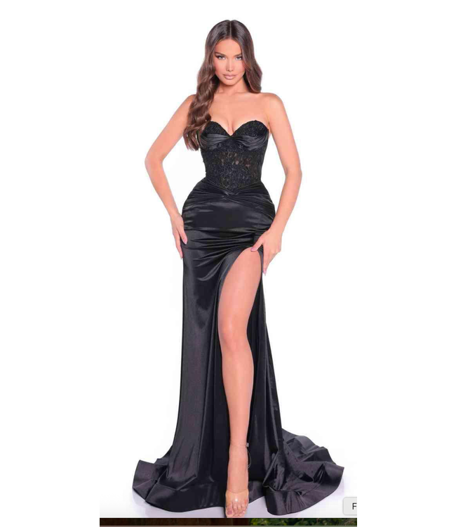 89088 Robe Corset Ajusté Et Fente Noire