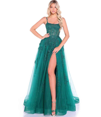 89525 Robe Fluide col Droit Émeraude