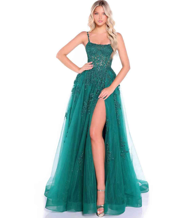 89525 Robe Fluide col Droit Émeraude