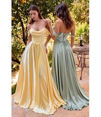 9447 Robe OffShoulder Avec fente Jaune