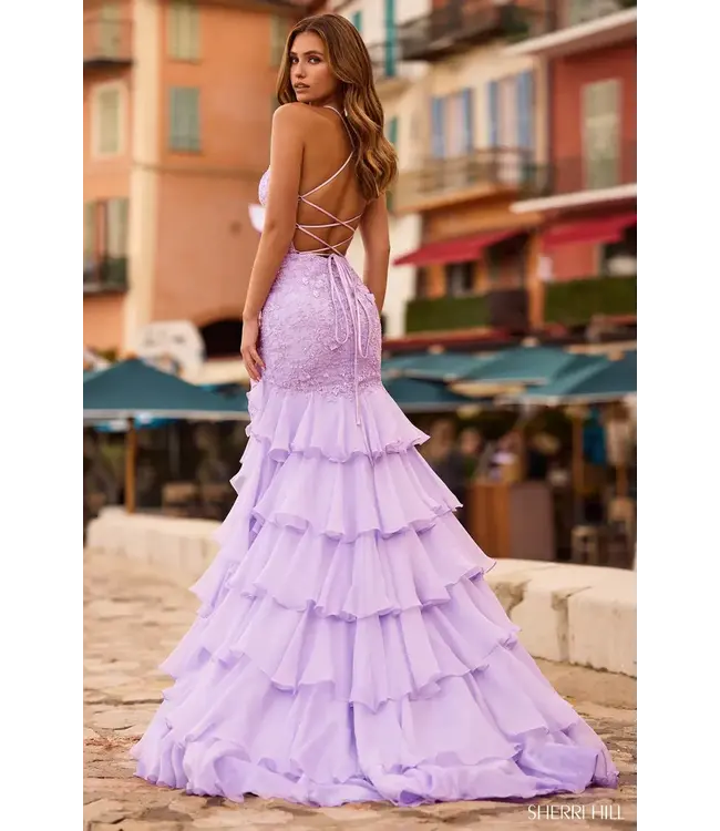 57025 Robe Brodée A Volants Lilas