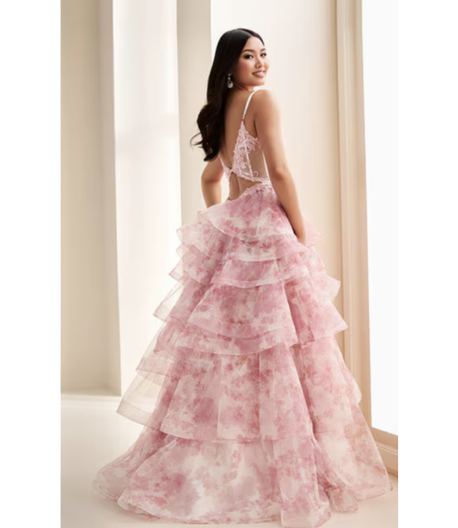 37093 Robe Corset Fleurie Rose Pâle