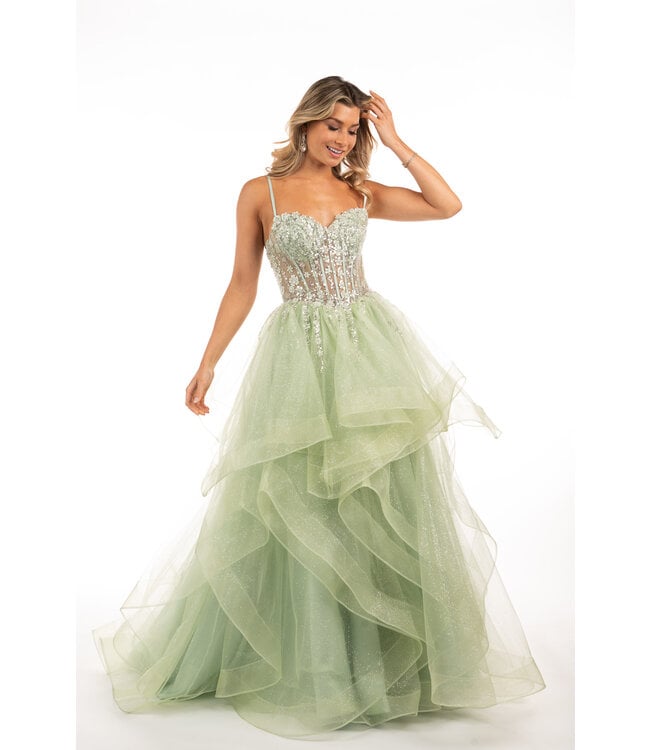 A10017 Robe Corset À Volant Jaune