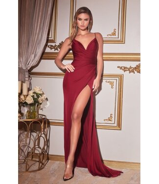 4947 Robe Ajusté En Satin Bourgogne