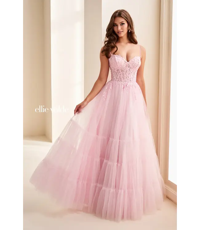 37107 Robe corset en tulle rose pâle