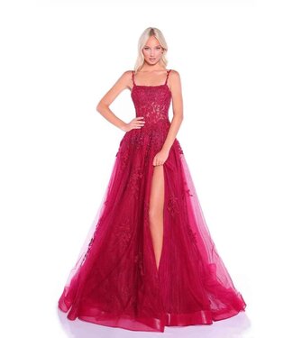 89525 Robe Brodée Avec Fente Bourgogne 89525 Robe Brodée Avec Fente Bourgogne