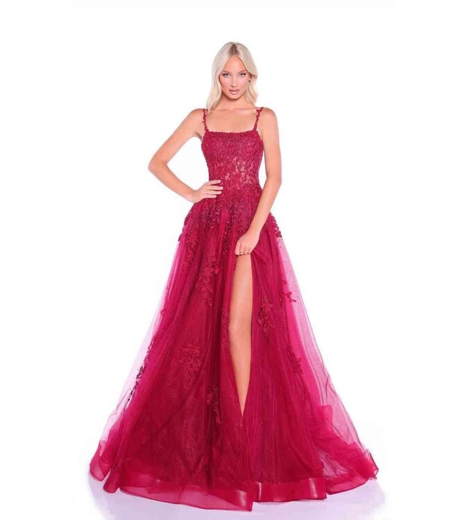 89525  Robe Brodée Avec Fente Bourgogne