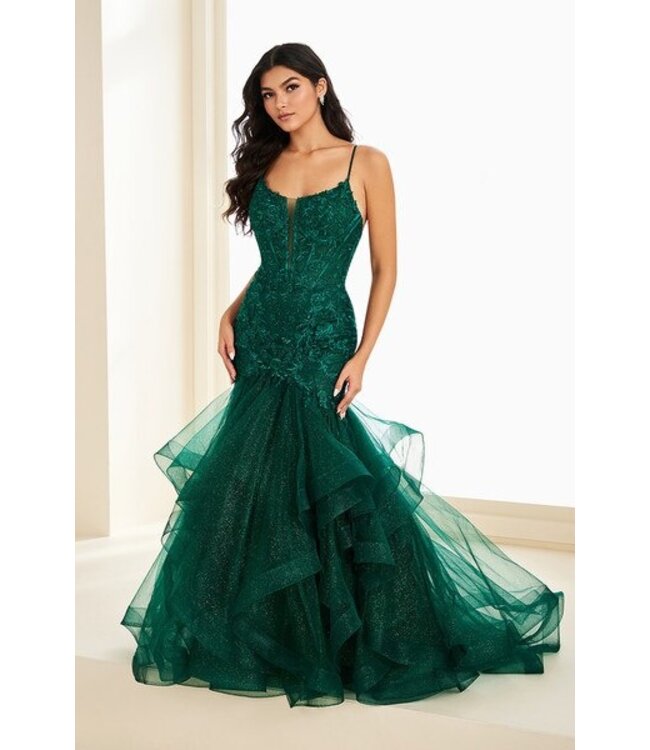 37207 Robe Sirène À Volants Émeraude