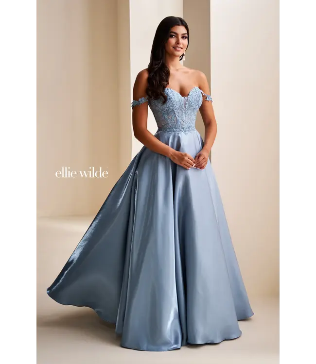37202 Robe Fluide En Satin Dusty Blue