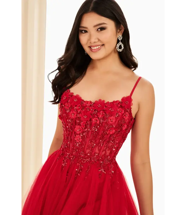 37112 Robe En A Col Droit Rouge