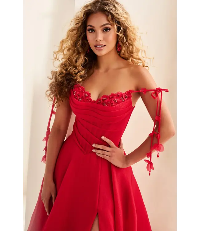 37111 Robe Fluide Corset Rouge Foncé