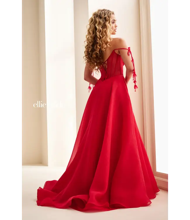 37111 Robe Fluide Corset Rouge Foncé