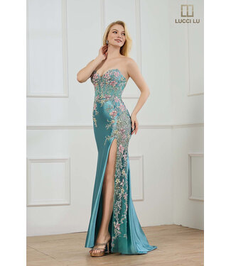 1435 Robe Teal Avec Broderie