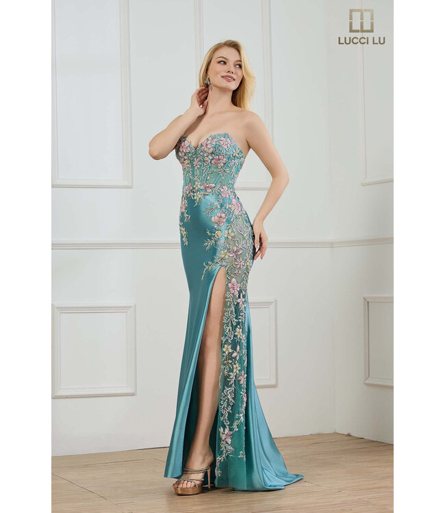 1435 Robe Teal Avec Broderie