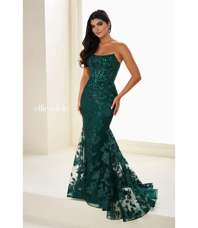 37083 Robe Corset Col Droit Emeraude