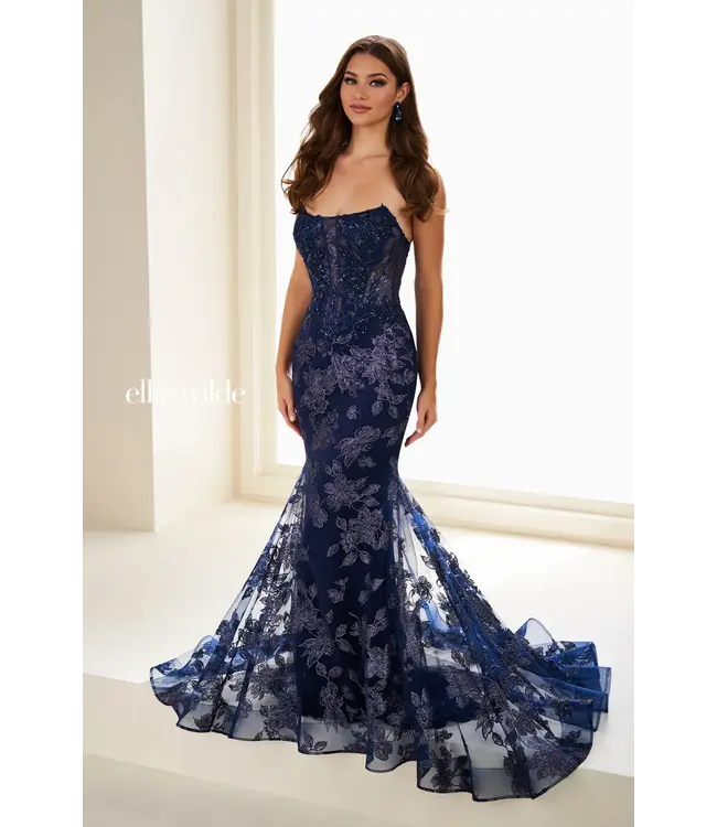 37083 Robe Corset Col Droit Marine