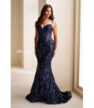 37127 Robe À Détails Fleuris Marine