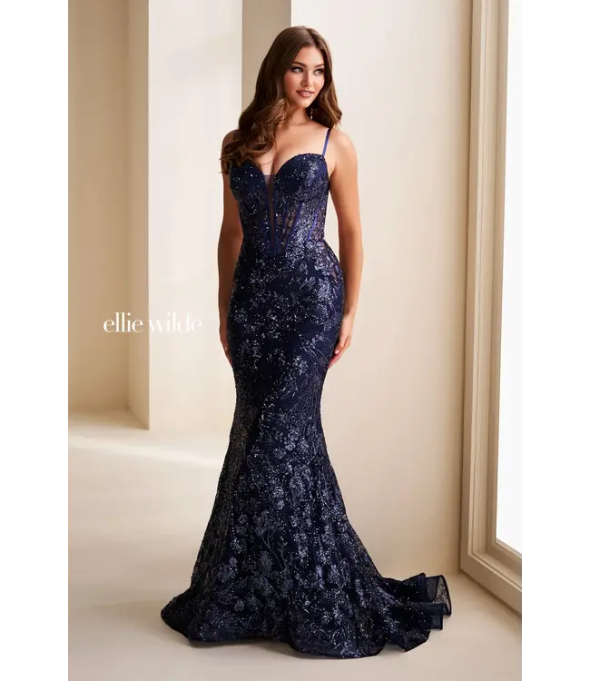 37127 Robe À Détails Fleuris Marine