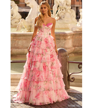 57820 Robe Corset Étages Rose Imprimé