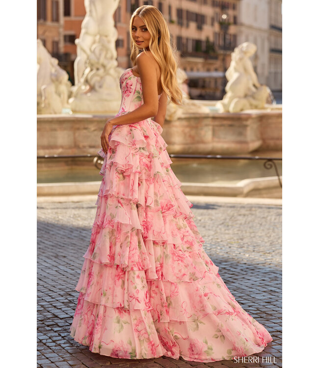 57820 Robe Corset Étages Rose Imprimé