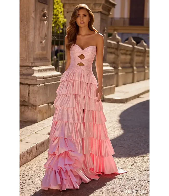 57416 robe scintillante à étages rose pâle