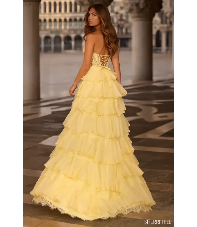 57479 Robe Corset Étagée Jaune