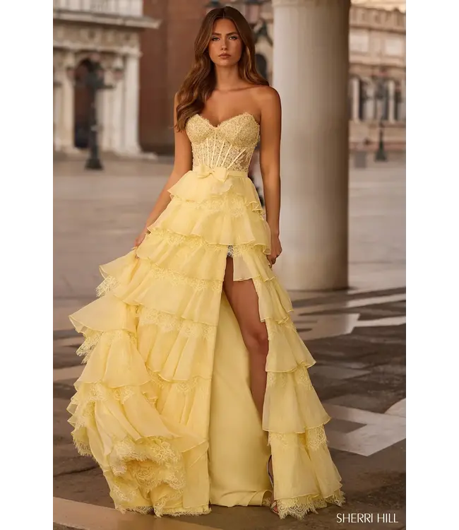 57479 Robe Corset Étagée Jaune