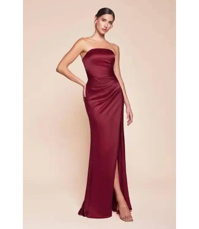 1547 Robe Bustier En Satin Bourgogne