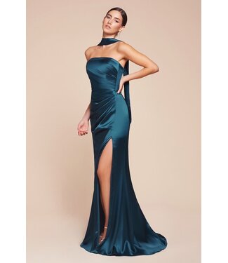 1547 Robe Bustier En Satin Bleu Français