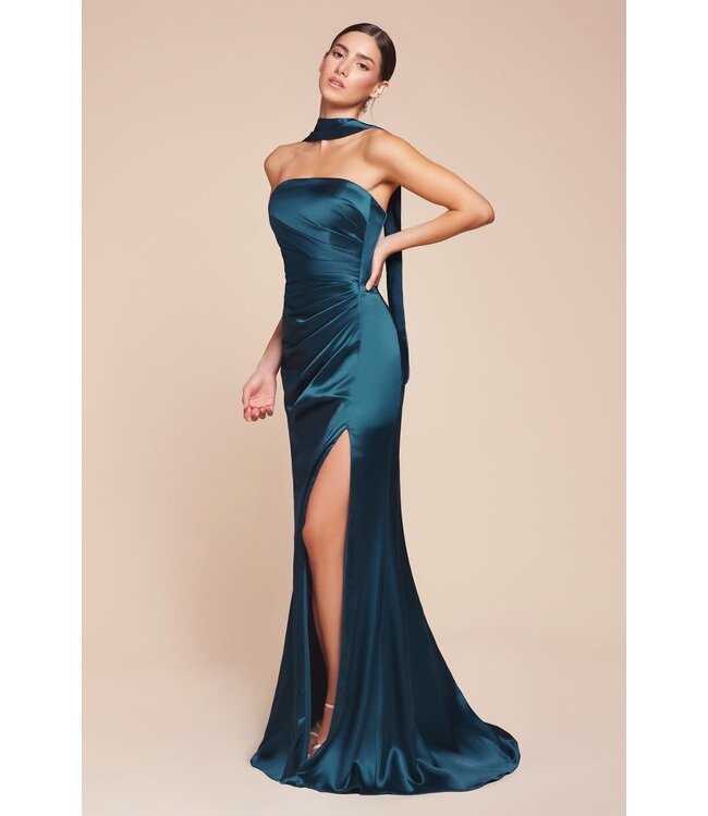 1547 Robe Bustier En Satin Bleu Français